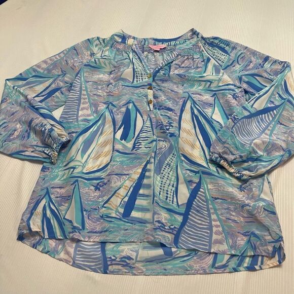 Lilly Pulitzer Elsa Silk Top Light Lilac Verbena Aboat Time Size Small - Picture 1 of 8